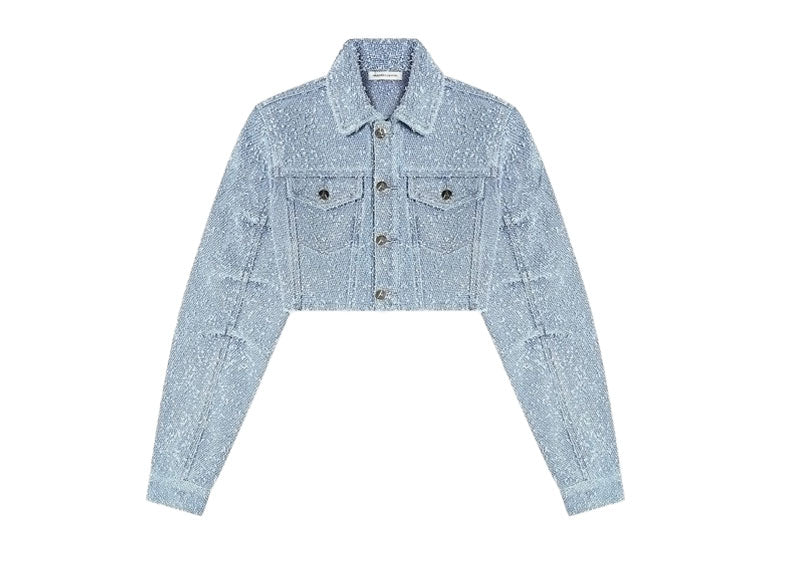 Maniere De Voir Cropped Boucle Denim Jacket Mid Blue