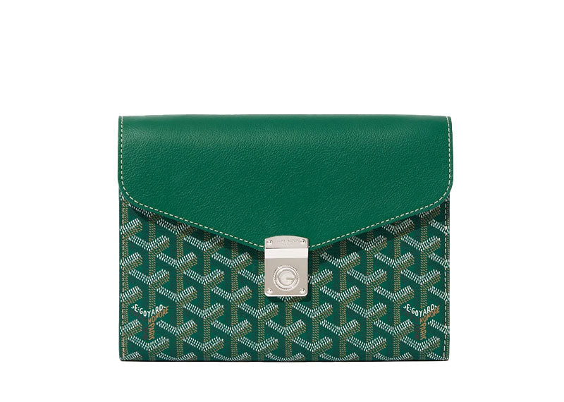 Goyard Goyardine Chypre Wallet Pouch Palladium Hardware Green