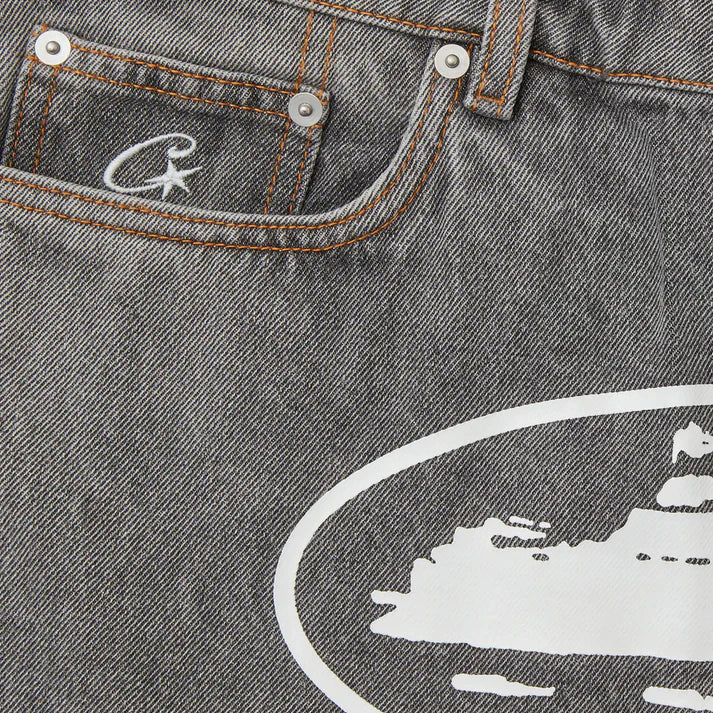 Corteiz Island Denim Shorts 'Light Grey'