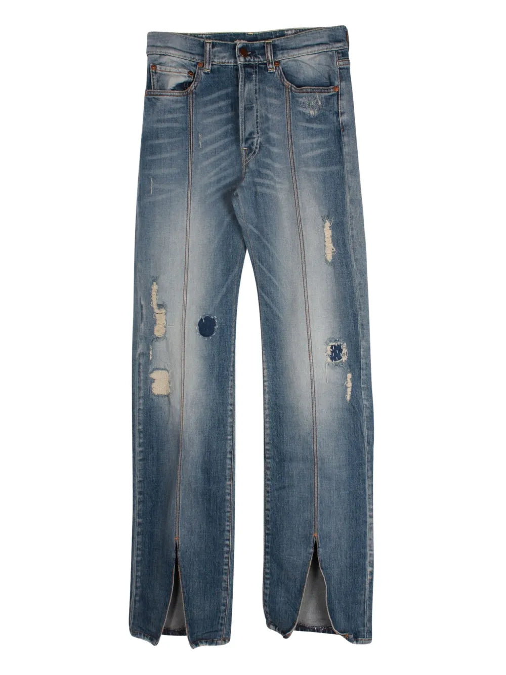 Off-white distress straight leg jeans