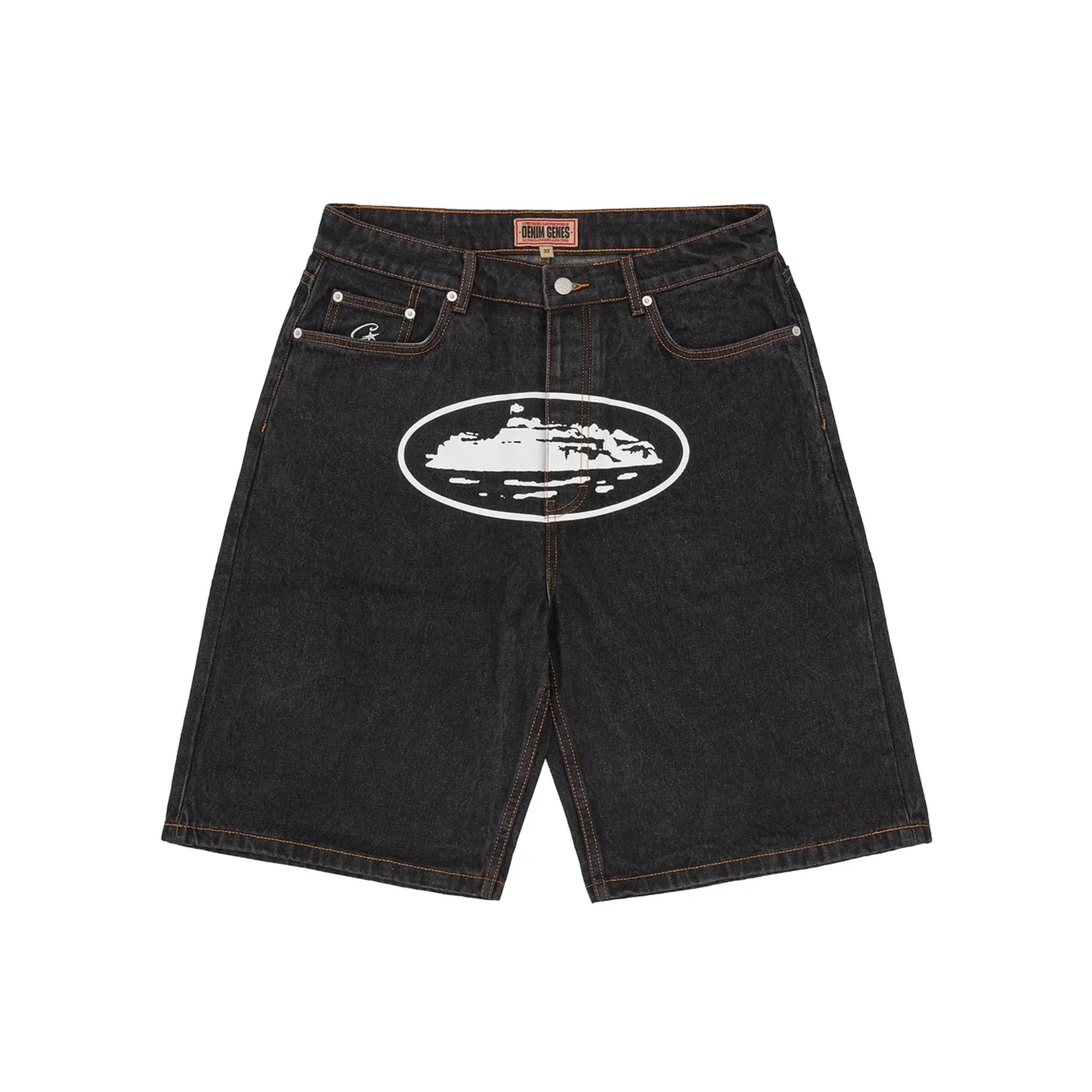 Corteiz Alcatraz Baggy Jean Shorts Washed Black