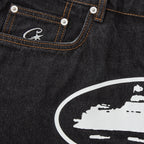 Corteiz Alcatraz Baggy Jean Shorts Washed Black