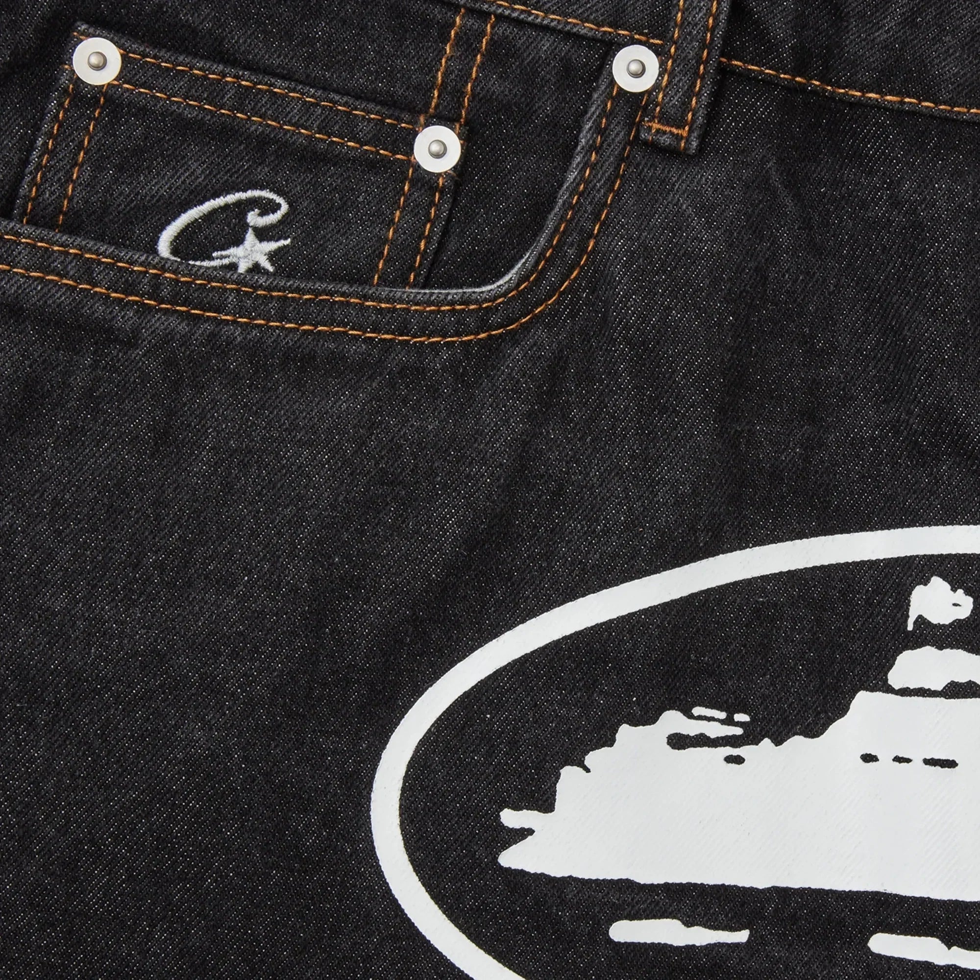 Corteiz Alcatraz Baggy Jean Shorts Washed Black