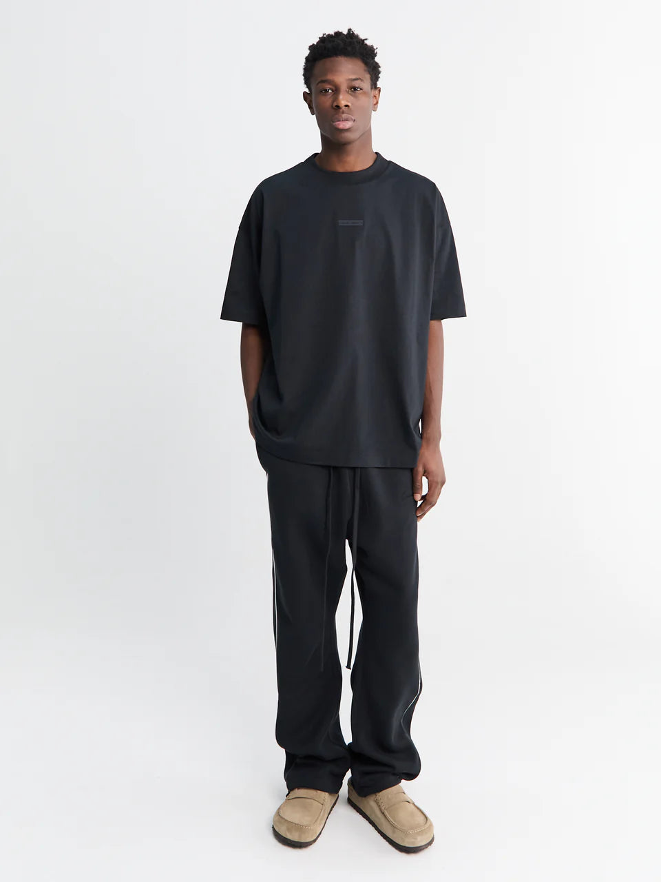 Fear of God Essentials Relaxed Fleece Piping Sweatpant Jet Black/Cloud White