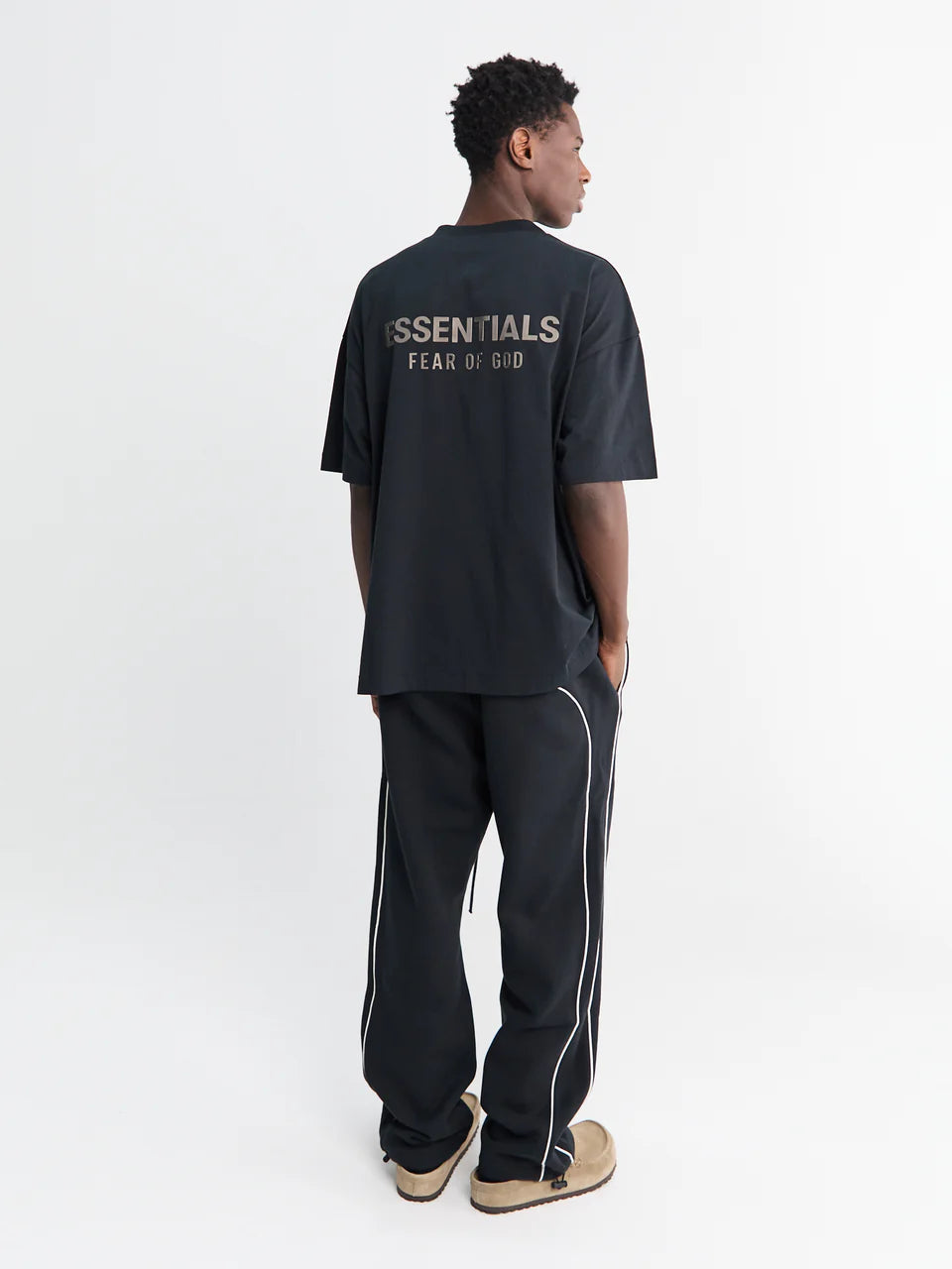 Fear of God Essentials Relaxed Fleece Piping Sweatpant Jet Black/Cloud White