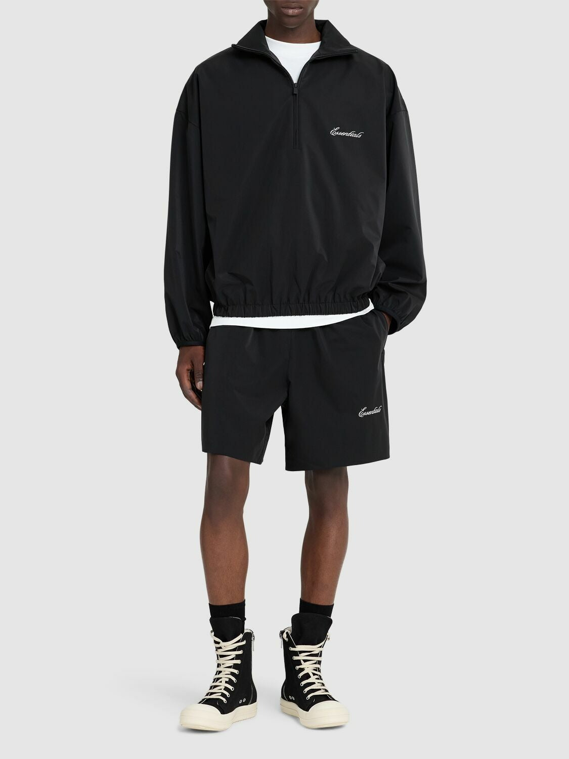 Fear Of God Essentials Sporty Nylon Soccer Shorts - "Jet Black"